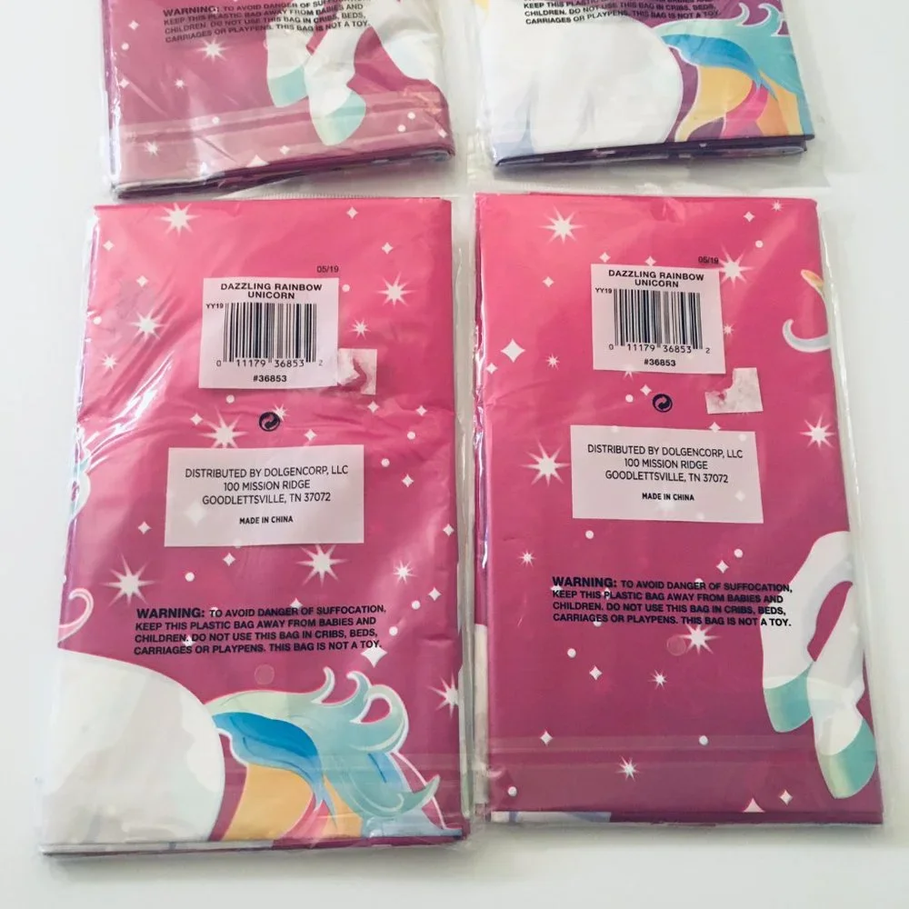 Lot of 4 Pink Unicorn Party Plastic Tablecovers